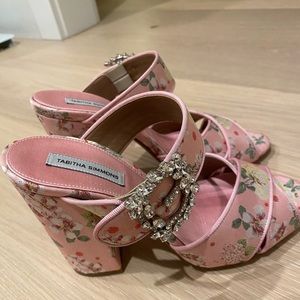 Tabitha Simmons Pink Floral & Crystal Heels